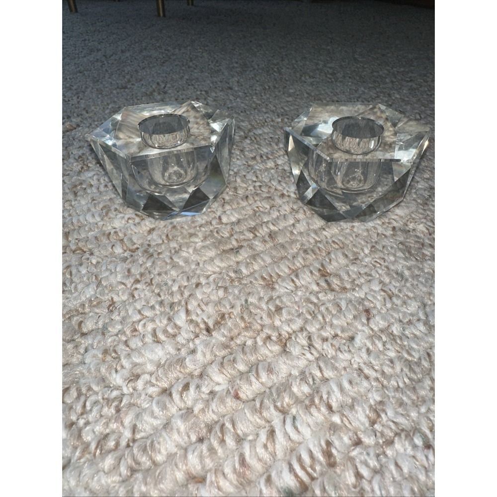 2 Vintage  FACETED BALL CRYSTAL‎ CANDLEHOLDERS 1.25"X1.50"